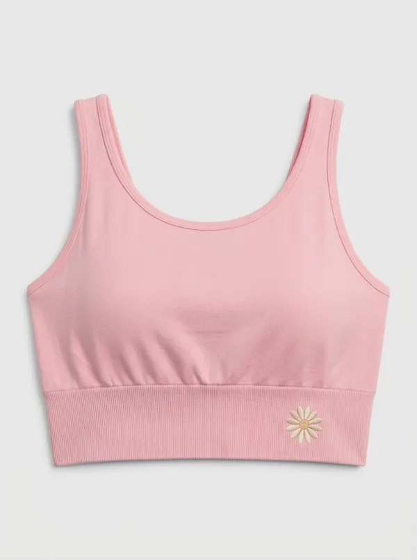 Women's Daisy-Embroidered Scoop-Neck Athletic Crop Top