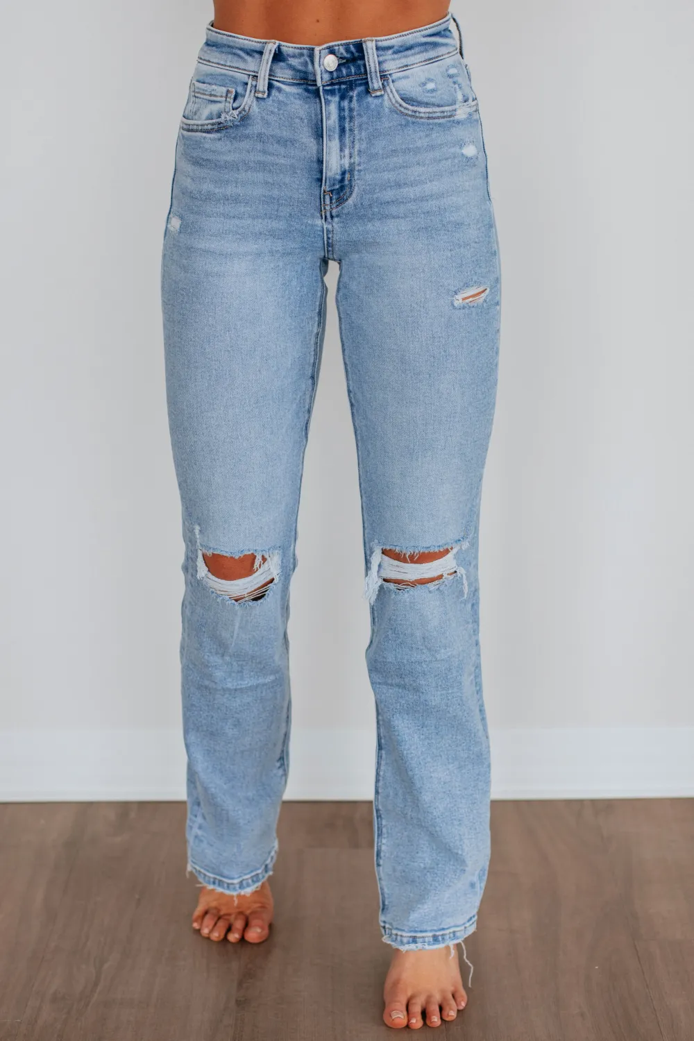 Women's High Rise Tummy Control Distressed Jeans