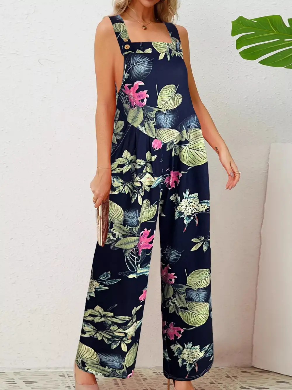 Plus Size Printed Wide Leg Jumpsuit