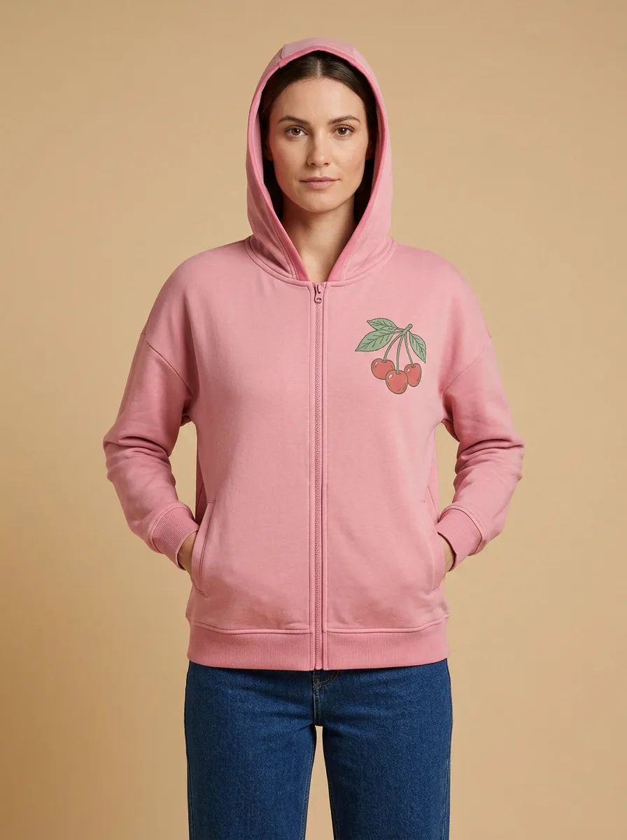 Women's Zip-Front Hooded Graphic-Print Hoodie