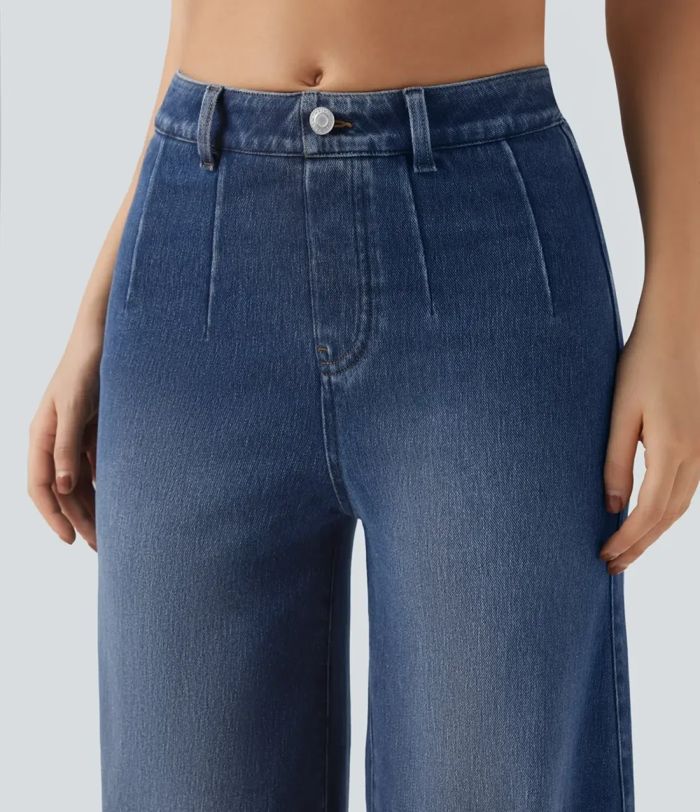 2026🔥  High Waisted Tummy Control Wide Leg Casual Jeans with Pockets