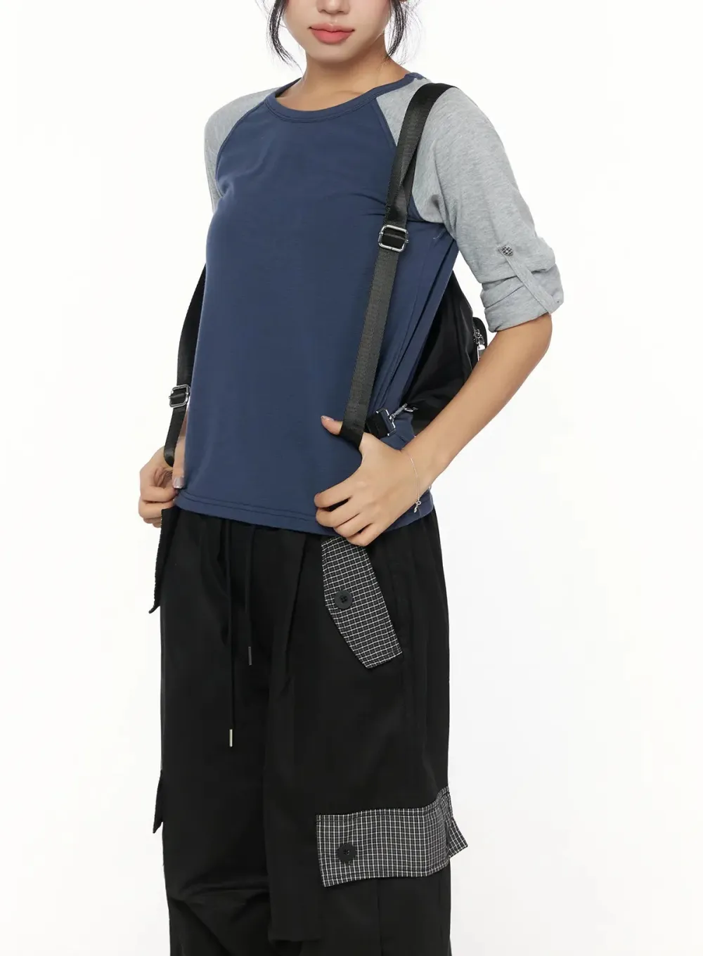 Raglan Two-Tone Roll-Up Sleeve Top