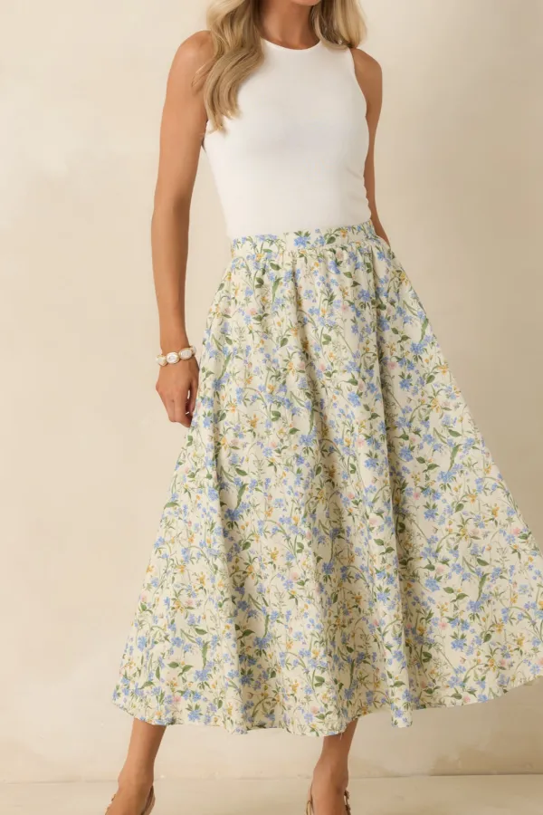 Multicolor Cotton Floral Midi Skirt
