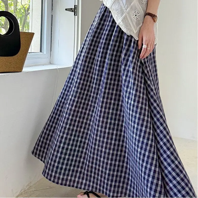 Relaxed High Waist Plaid A-Line Skirt