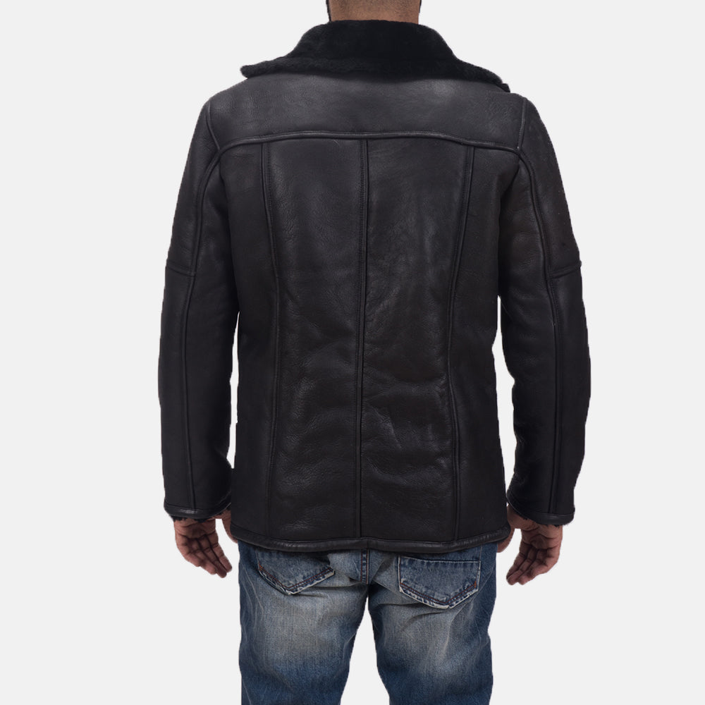 Men's Leather Fur Trim Shearling Coat