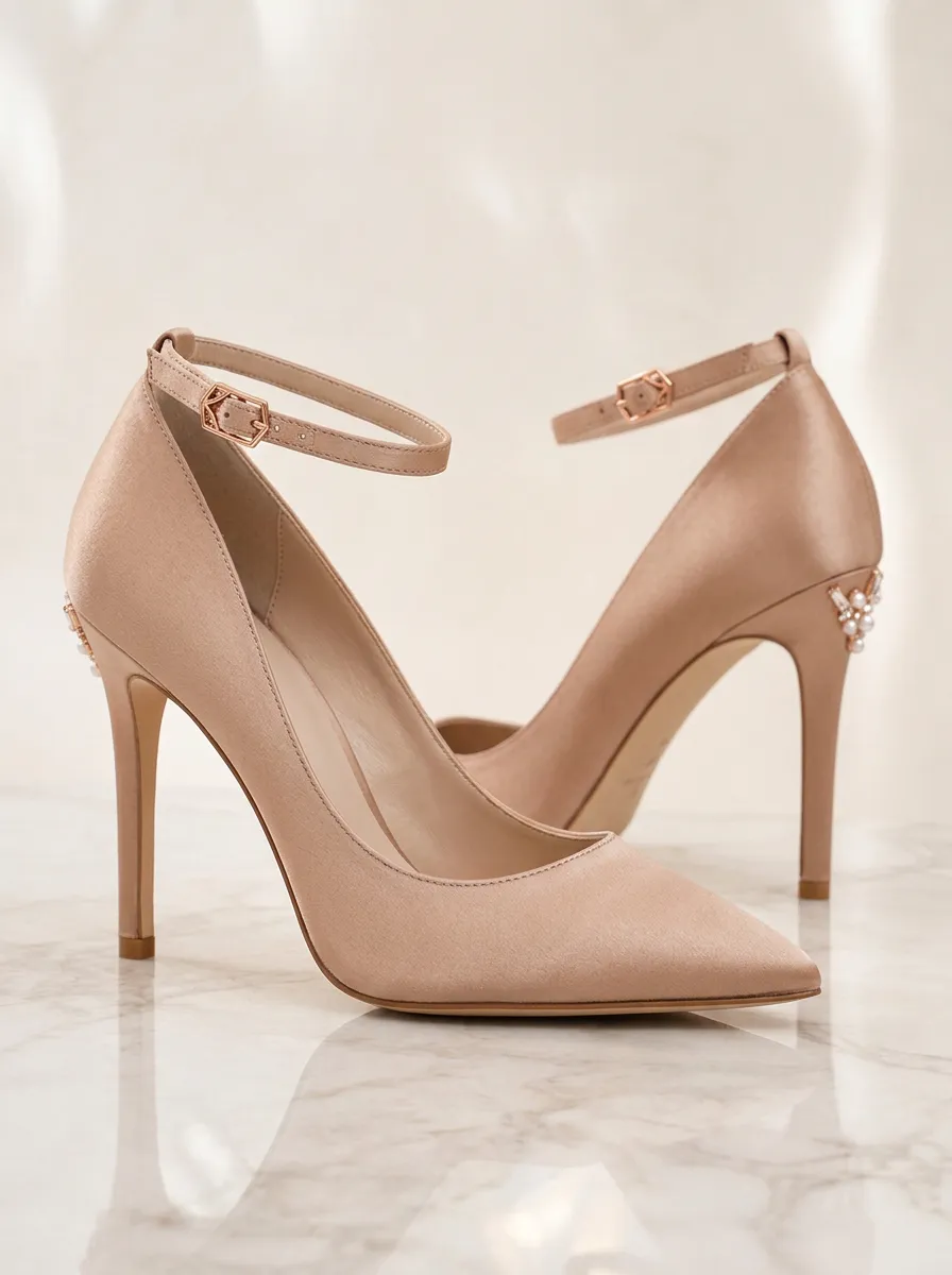 Rhinestone Pearl Buckle-Strap Ankle-Strap Women's Formal High Heels