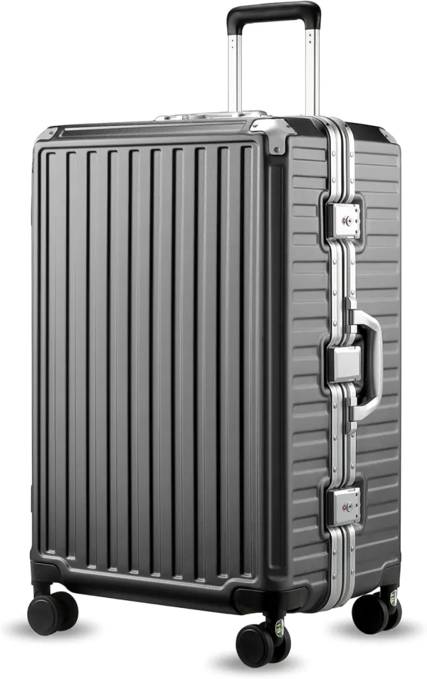 LUGGEX 28 Inch Zipperless Checked Luggage, Charcoal Metallic