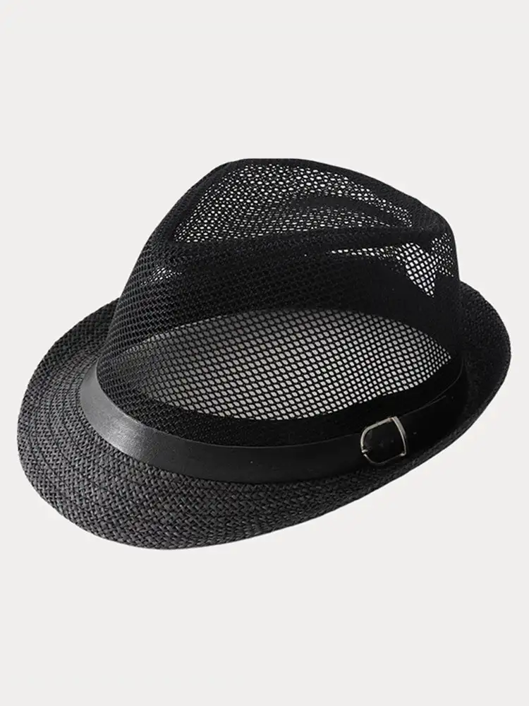 Hollow Weave Panama Fedora with Belt Buckle