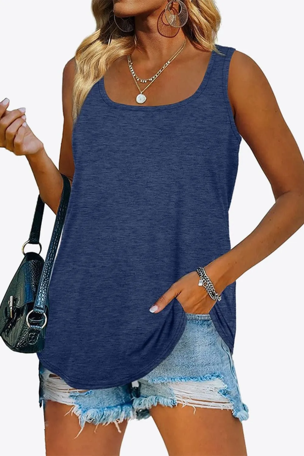 Curved Hem Square Neck Tank Top