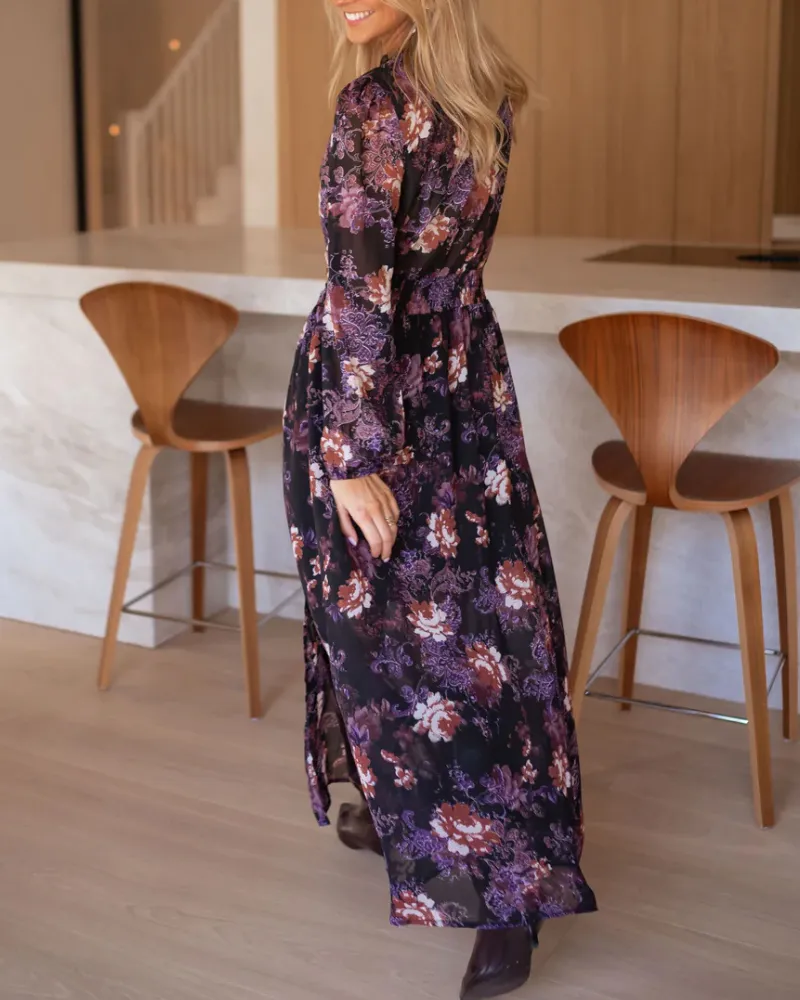 V-Neck Floral Maxi Soft Drape Dress