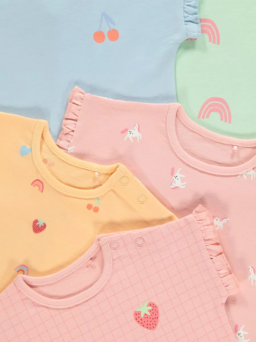 Pastel Fruit Print T-Shirts 5 Pack