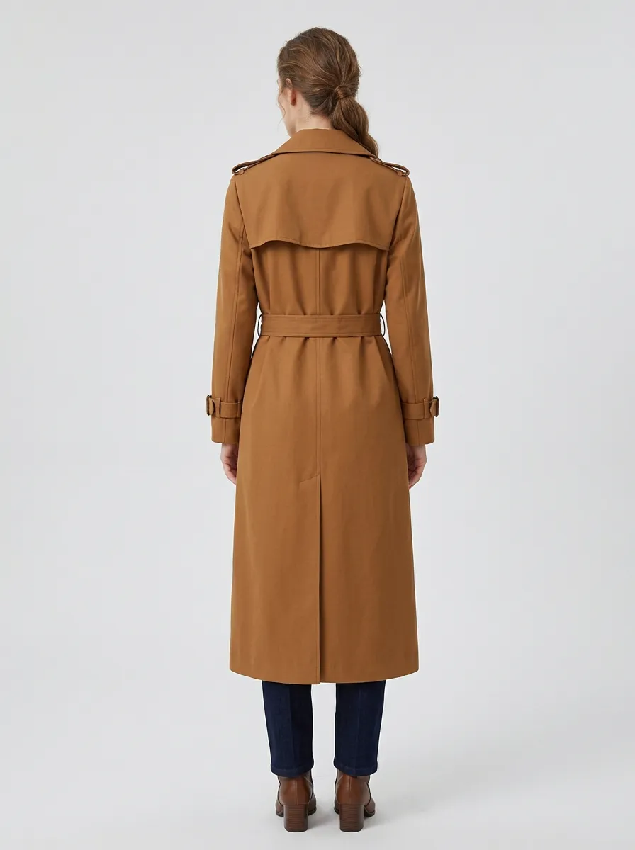 Women's Statement Double-Breasted Belted Classic Long Trench Coat