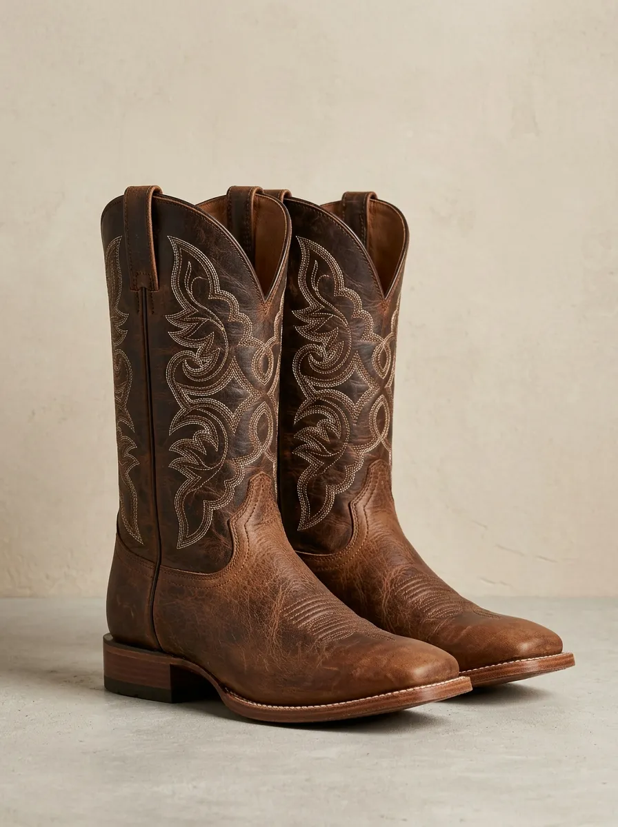 Western Heritage Embroidered Leather-Look Ranchwear Edit Men's Western Cowboy Boots