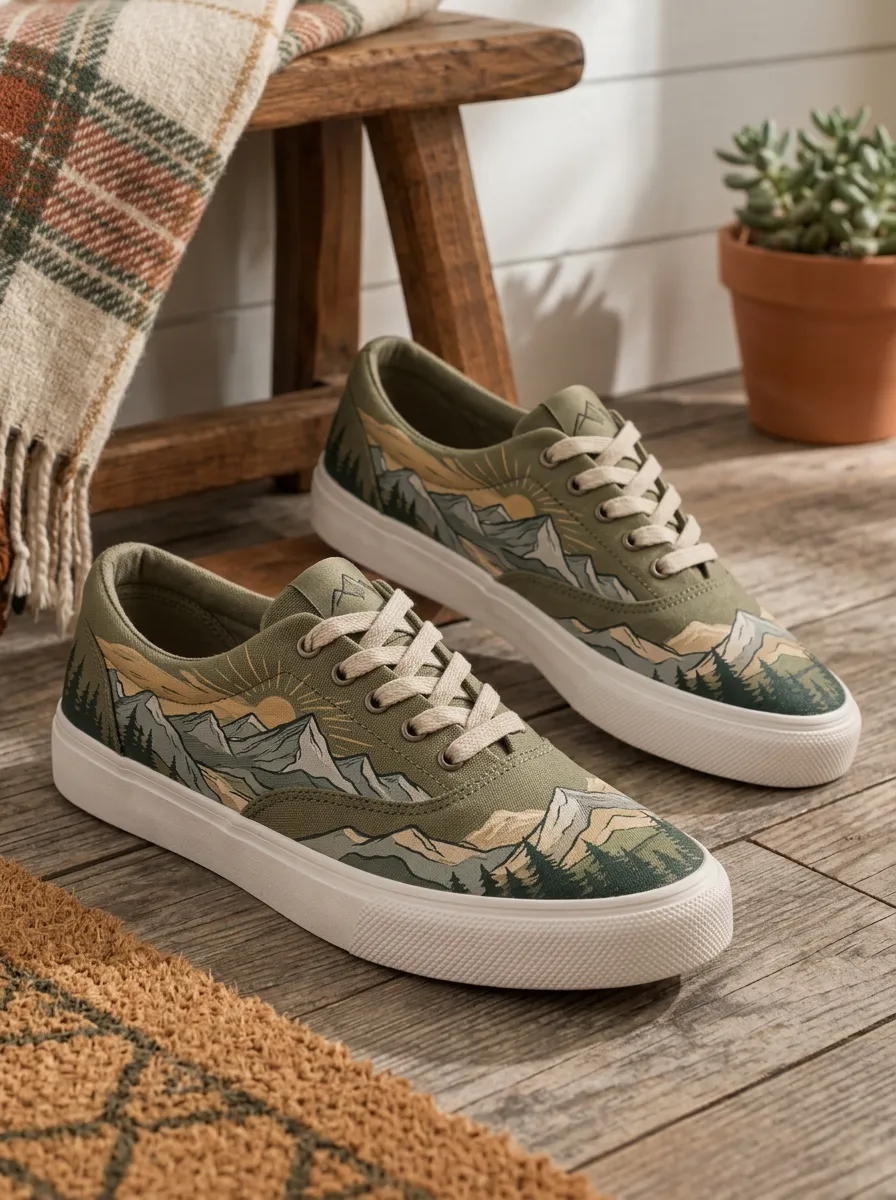 Men's Classic Nature Lover Mountain Forest Patterned Canvas Shoes