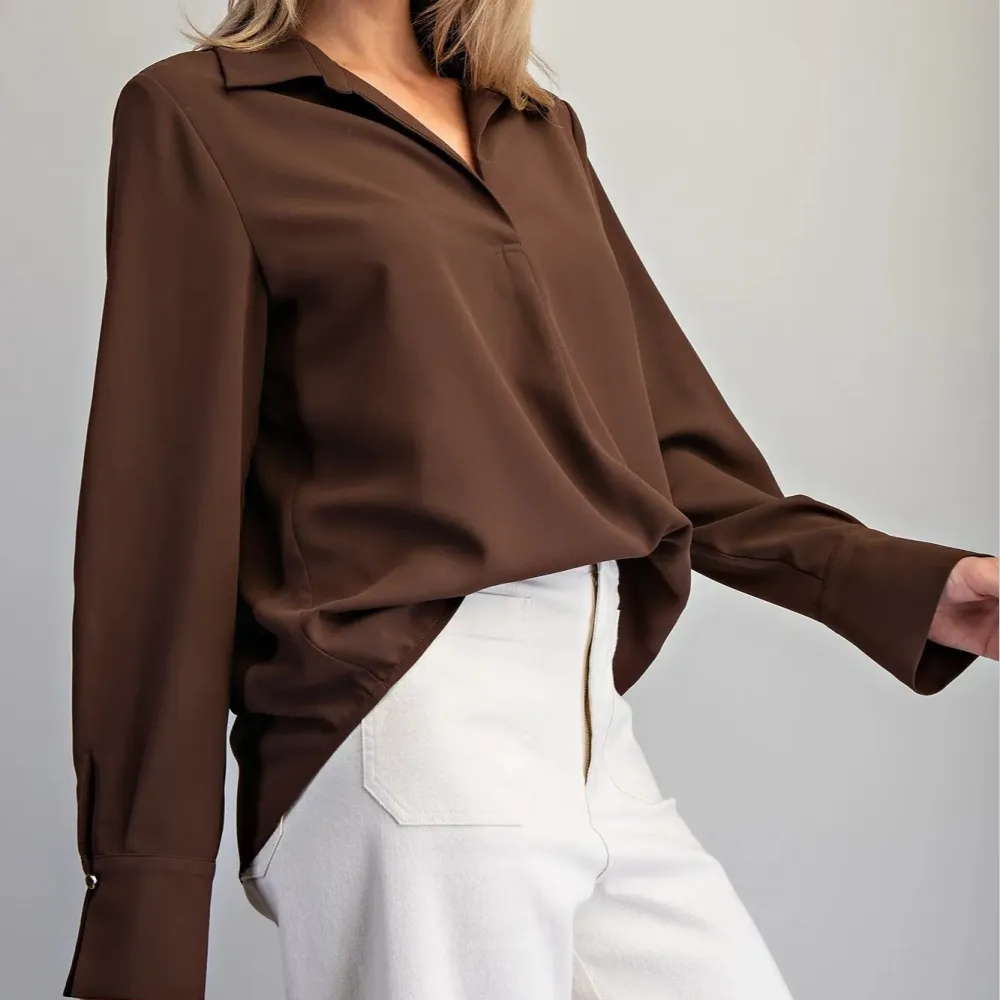 Collared V-Neck Blouse