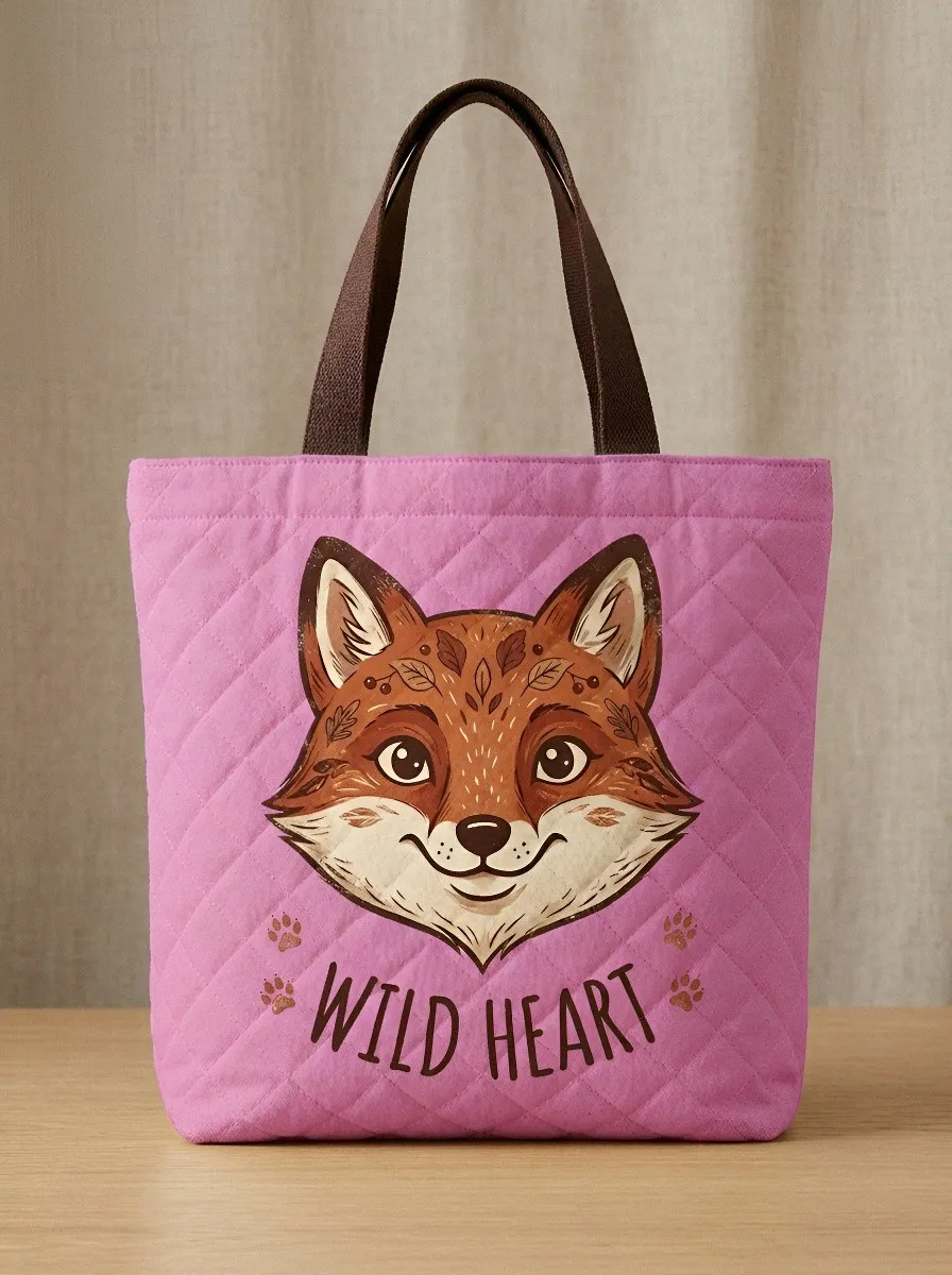 Fox Lover Wild Heart Floral Fox Printed Tote Bag