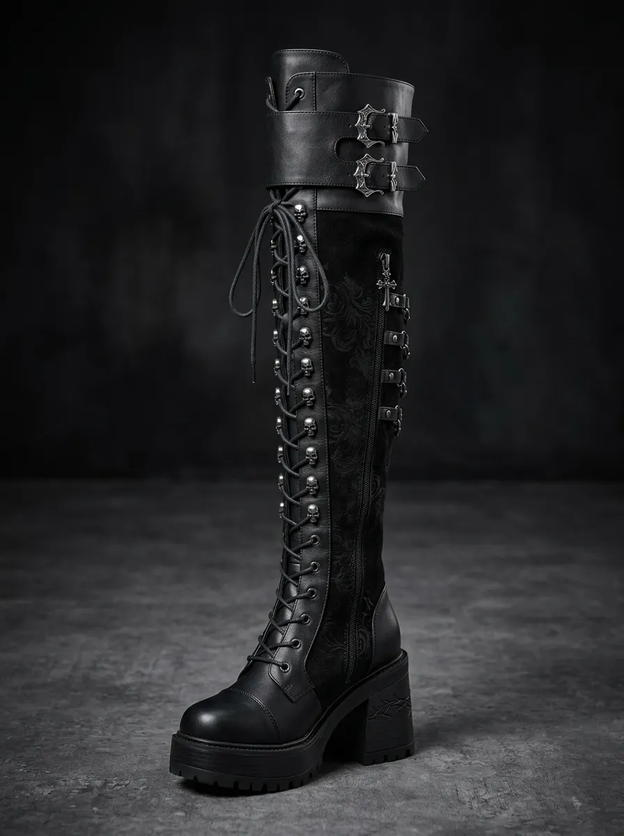 Gothic Revival Skull Lace Lace-Up Darkwear Style Women's Gothic Platform Boots