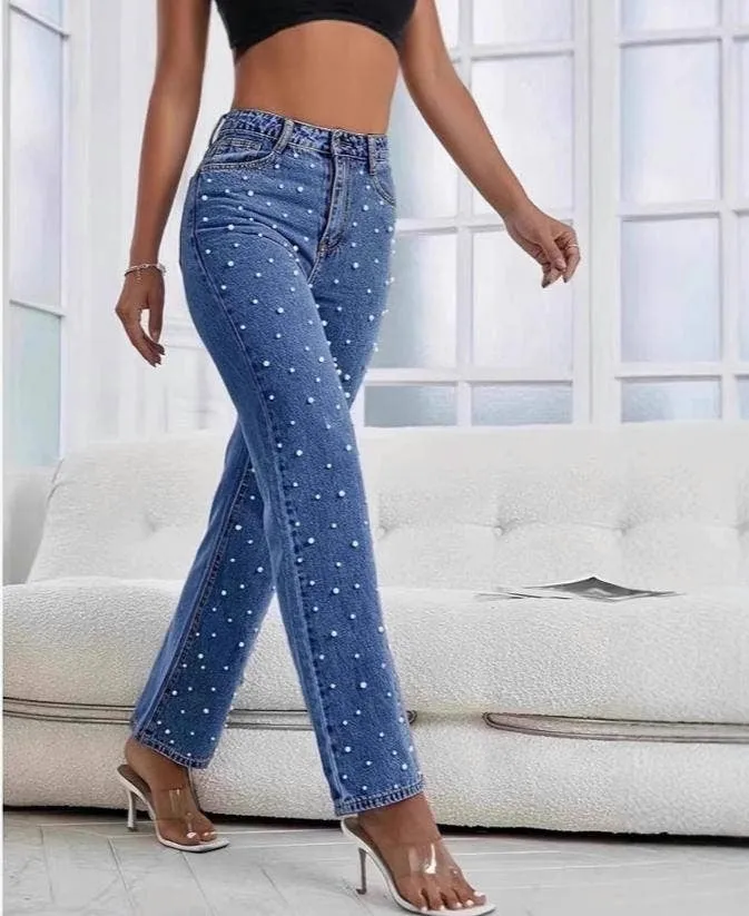 Detail Straight Wide Leg Jeans
