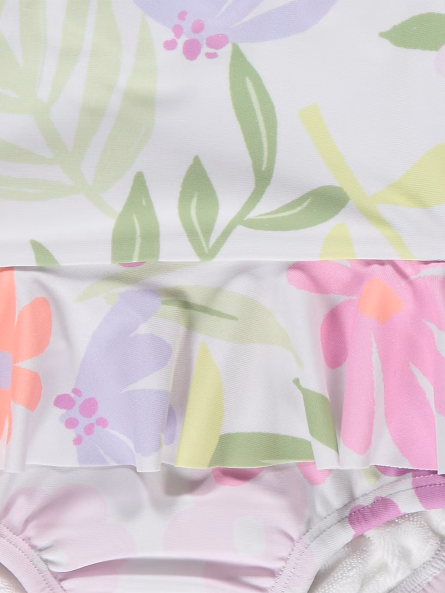 White Tropical Floral Nappy Swimsuit detail 2