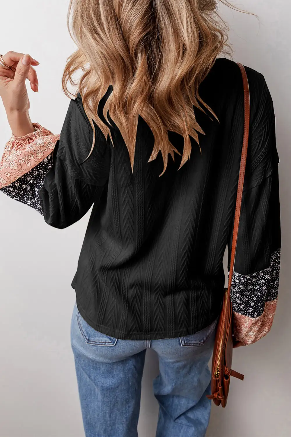 Women's Floral Print Patchwork Textured Top