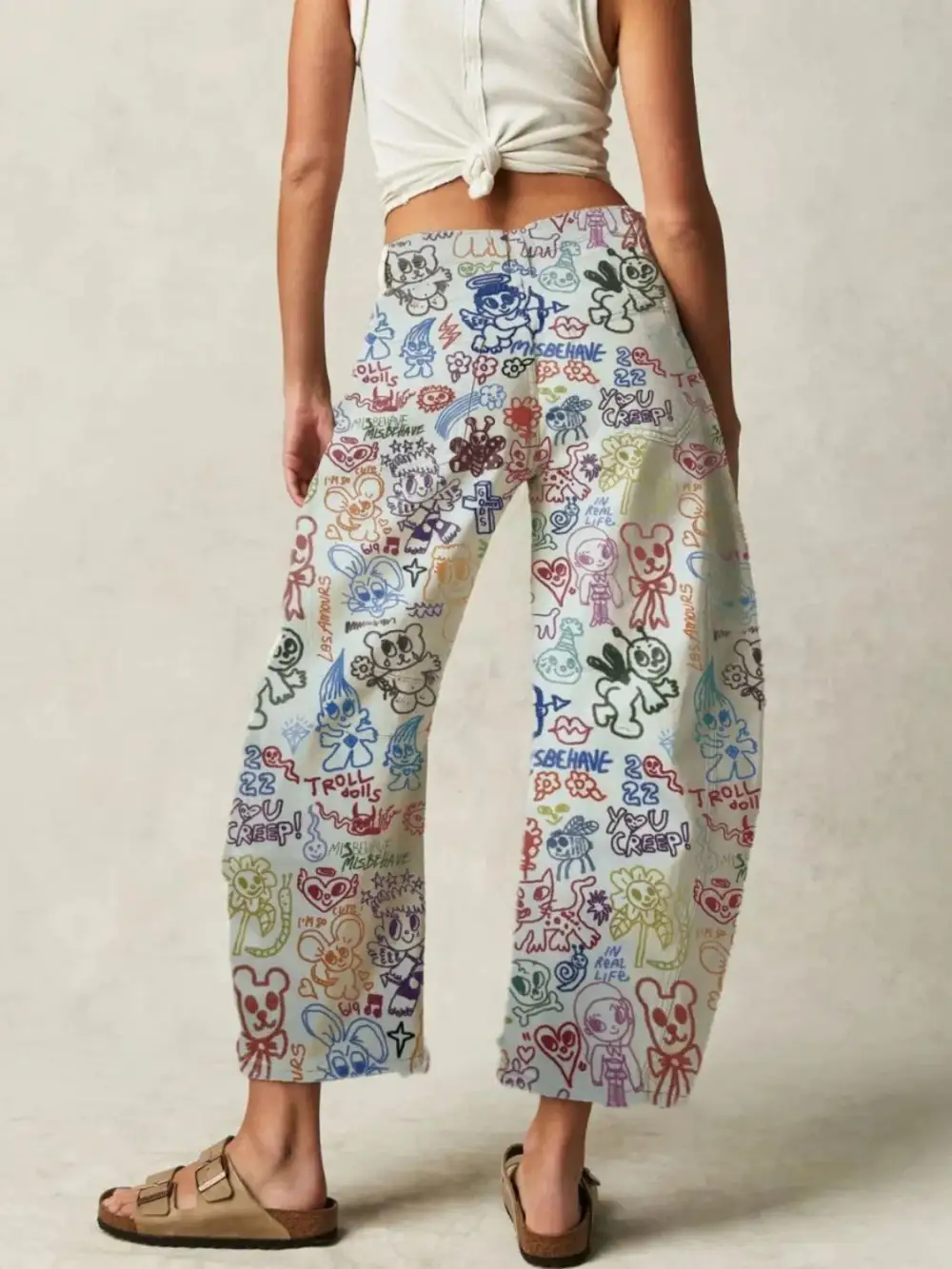 Buy Printed Wide Leg Jeans