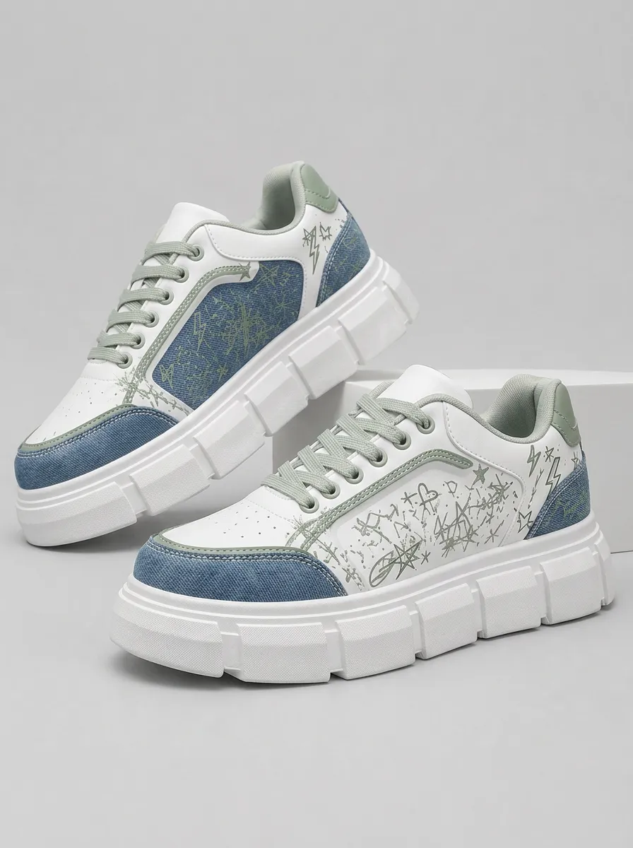 Men's Streetwear Graffiti Star Lightning Patterned Skate Shoes