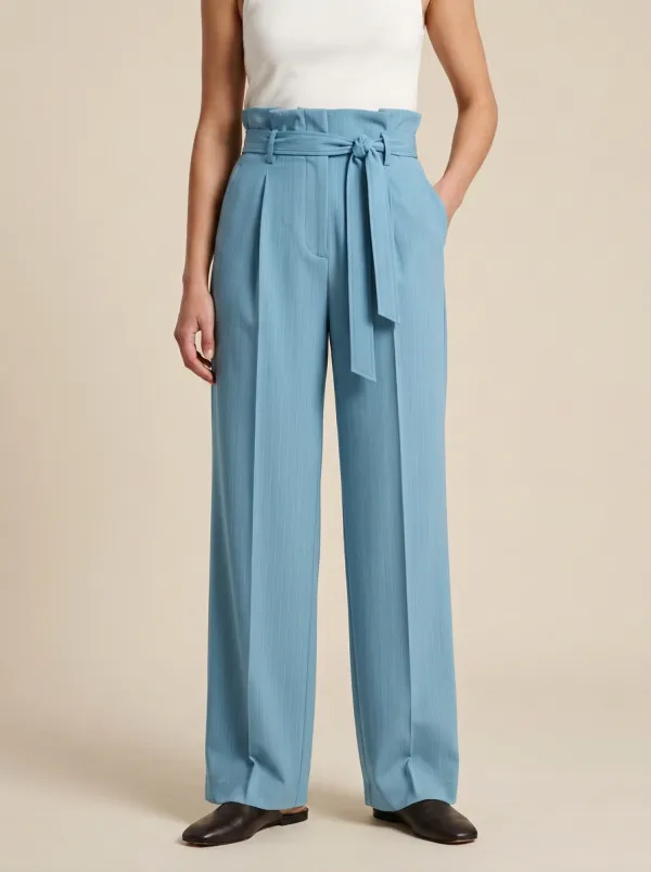 Paperbag Waist Pinstripe Wide Leg Trousers