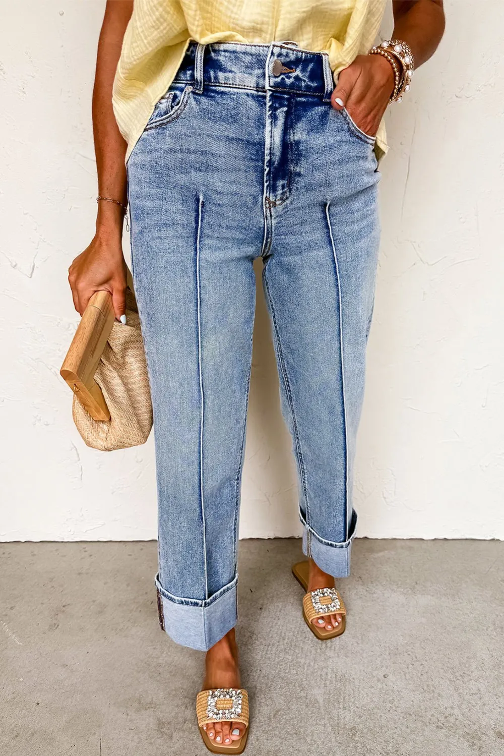 High Waist Pocketed Casual Jeans