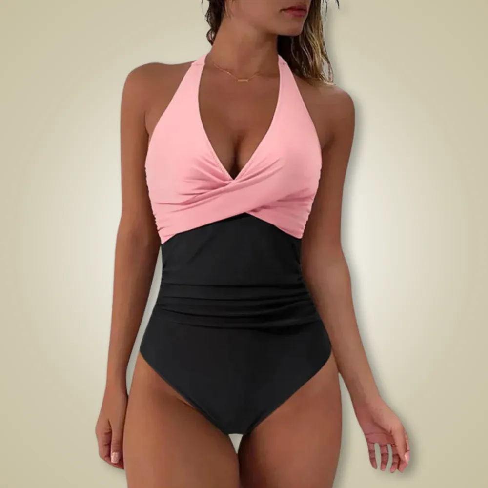  Push Up Halter Neck Tropical Print One Piece Swimsuit Apparel