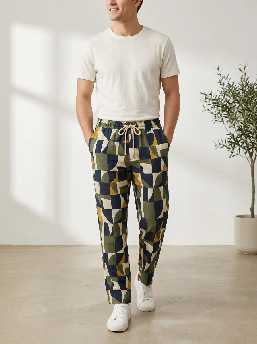 Men's Artful Geometric Abstract Printed Pants