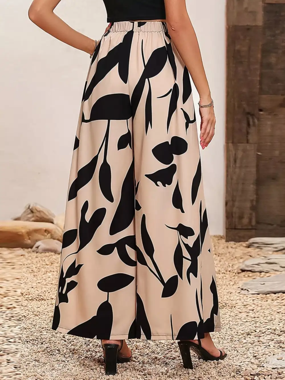Wide Leg Printed Casual Everyday Pants