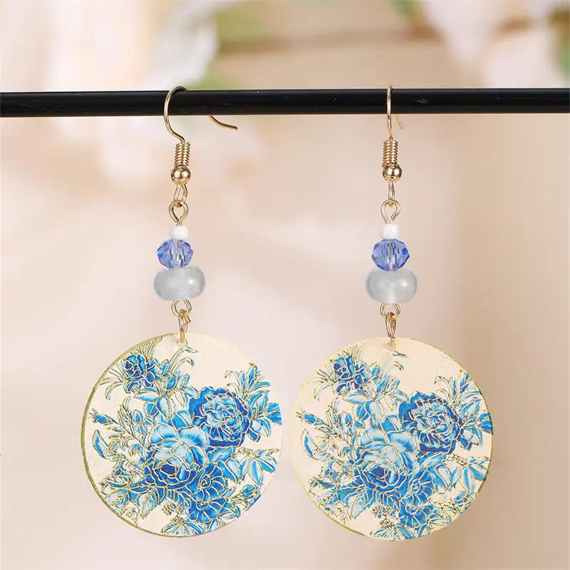 Floral Beaded Round Statement Earrings