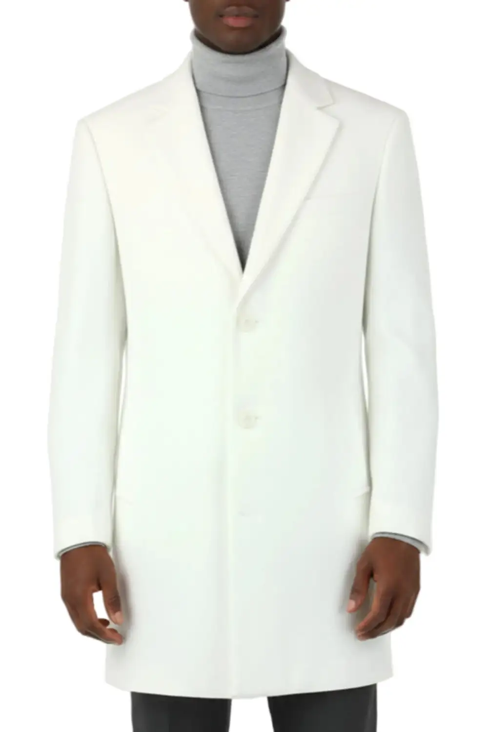 Off White Slim Fit Regular Wool Single Breasted Three Button Overcoat