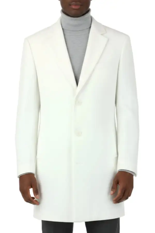 Off White Slim Fit Regular Wool Single Breasted Three Button Overcoat