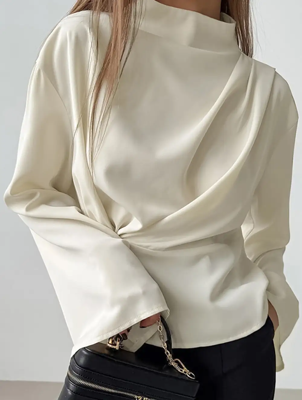 Waist Cinching Long Sleeve Slit Top