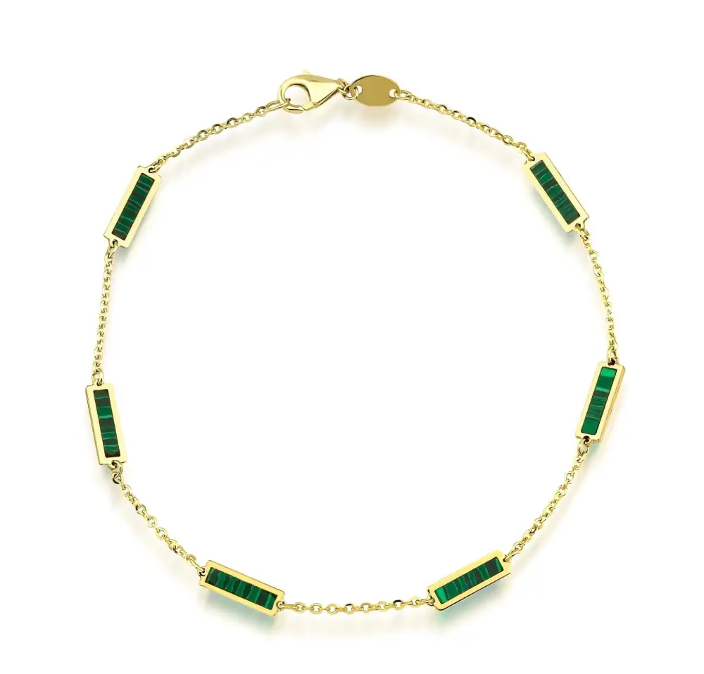 Solid Gold Malachite Bar Bracelet