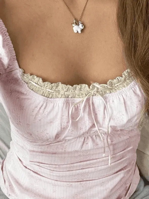 Crew-Neck Ruched Lace Floral Tank Top