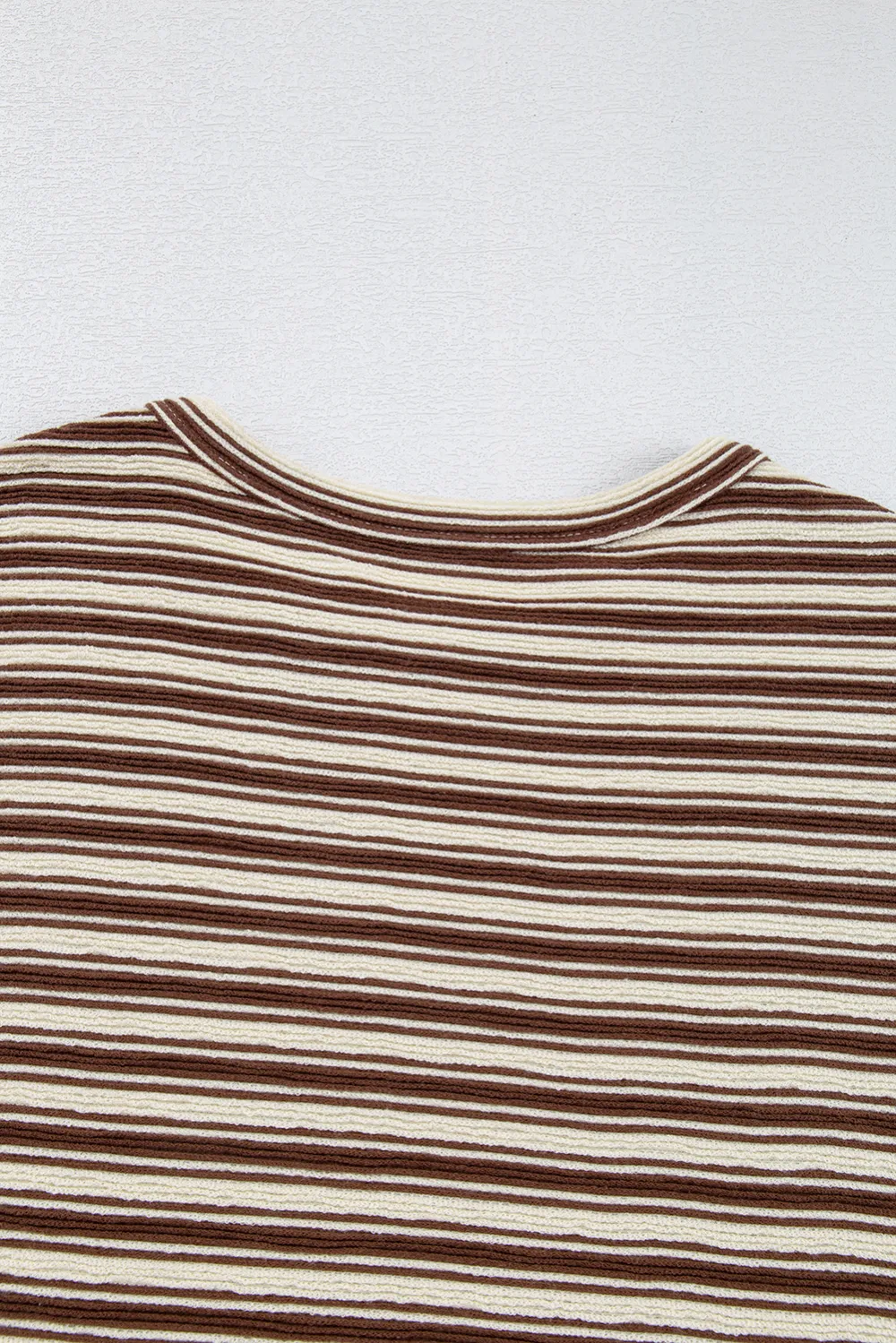 Brown Stripe Textured Side Slits Tee