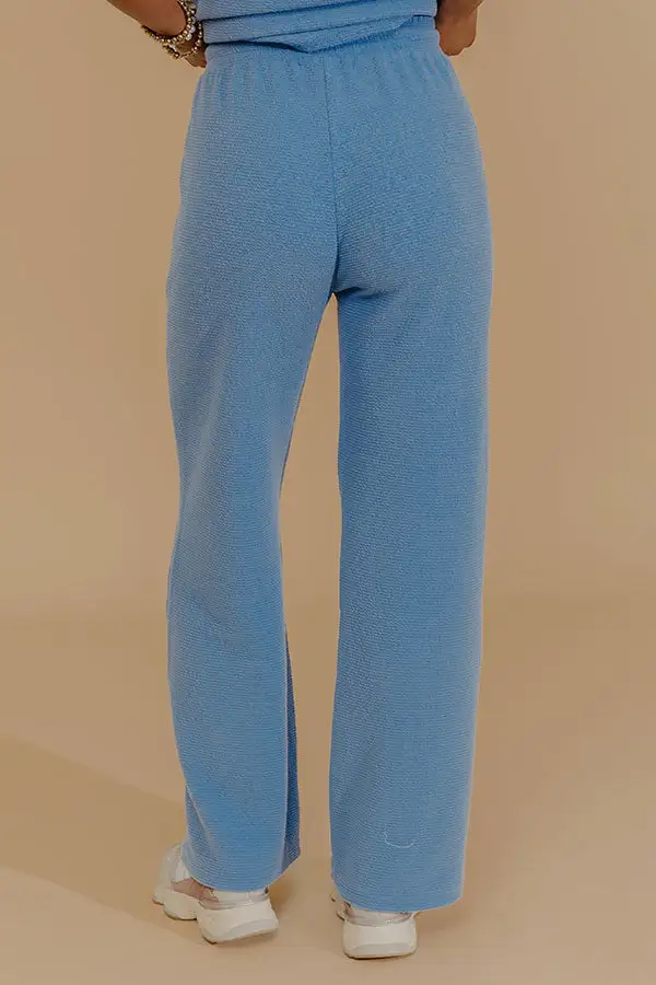 Weekend Wind-Down High Waist Waffle Knit Pants In Light Blue
