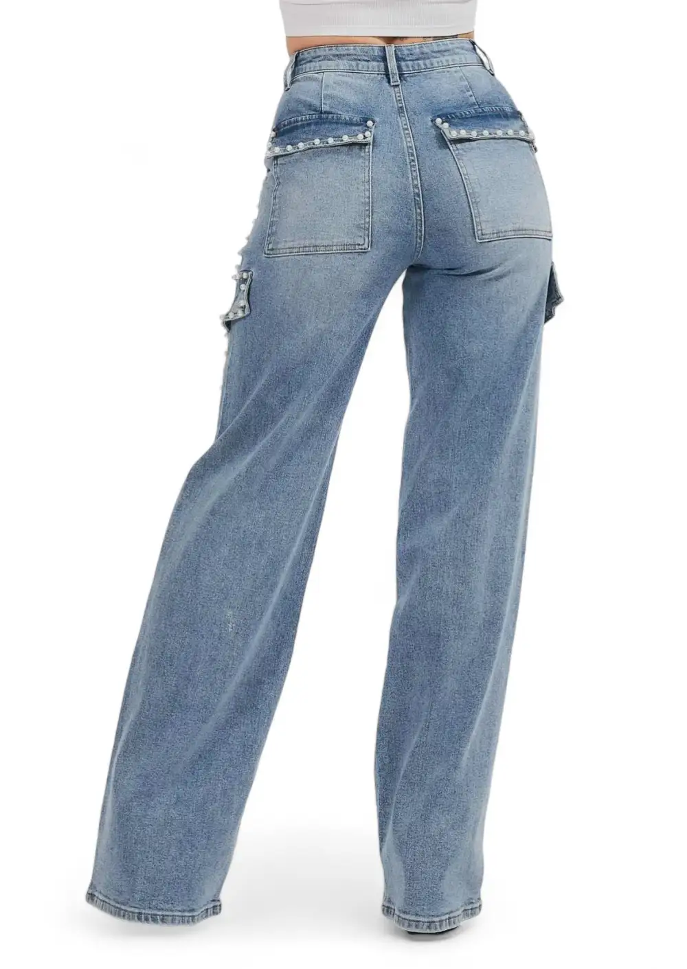 Denim Wide-Leg Cargo Jeans