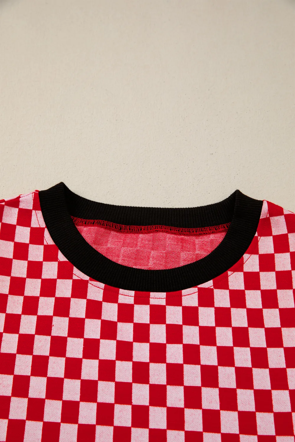 Red Checkered Print Ruffle Short Sleeve Top