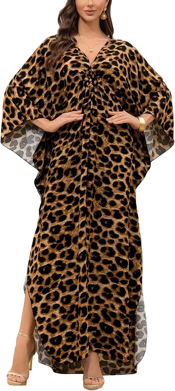 IMAGEKOPE Kaftan Dresses for Women Plus Size V-Neck Moo Moos Batwing Kaftan Beach Dress Bathing Suit Cover-Up Loungewear