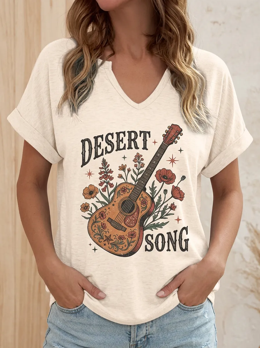 Desert Guitar Western Women's V-Neck T-Shirt