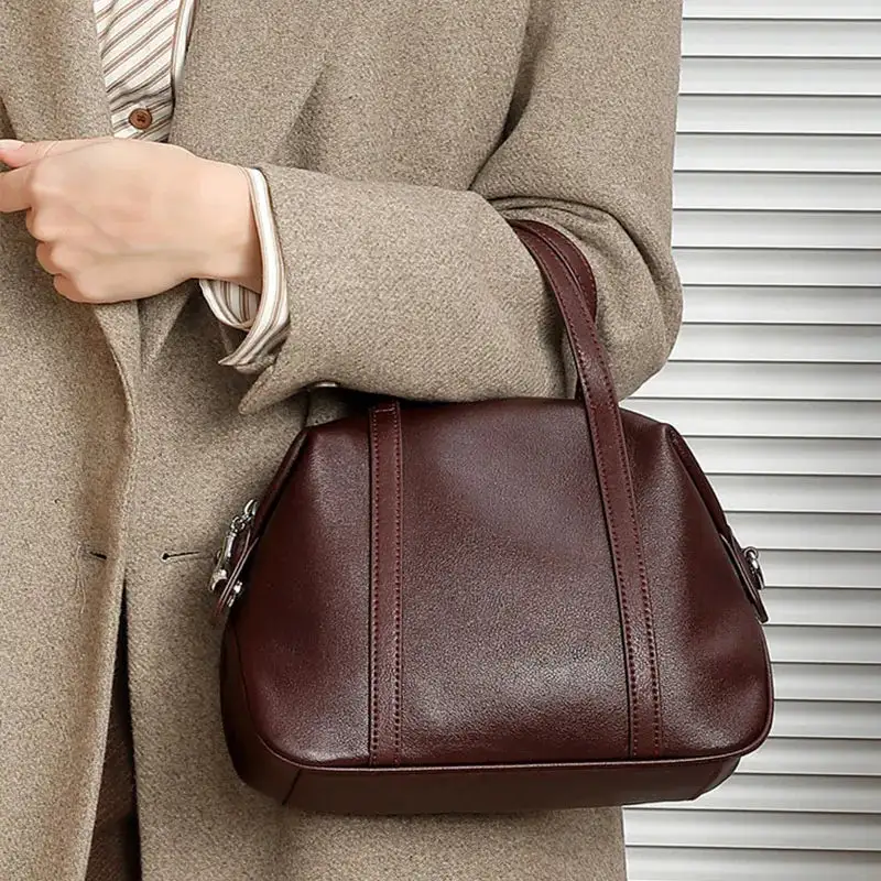 Luxe Craft: Premium Cowhide Leather Bowling Handbag