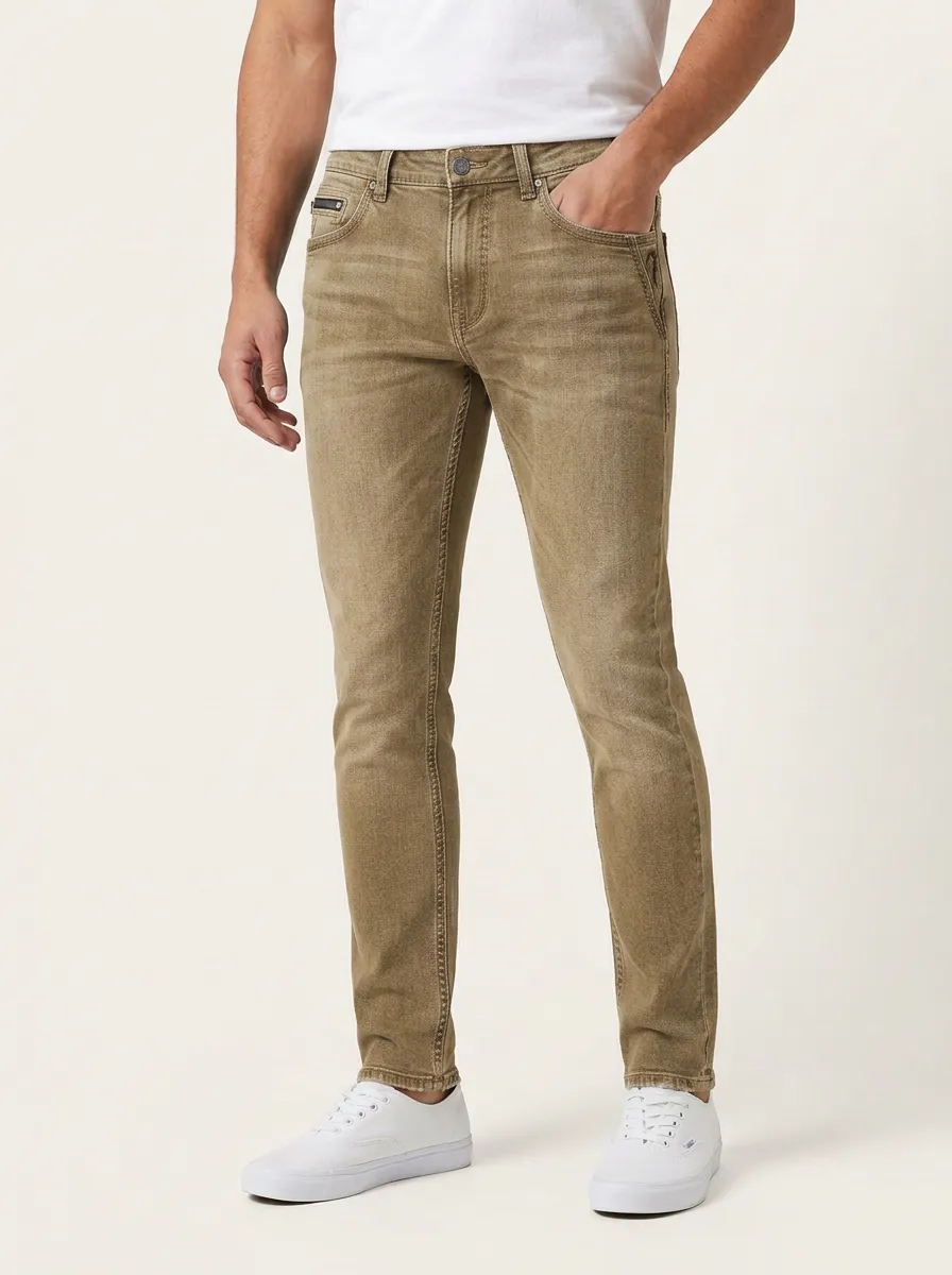 Men's Casual Faded Blue Slim-Fit Jeans