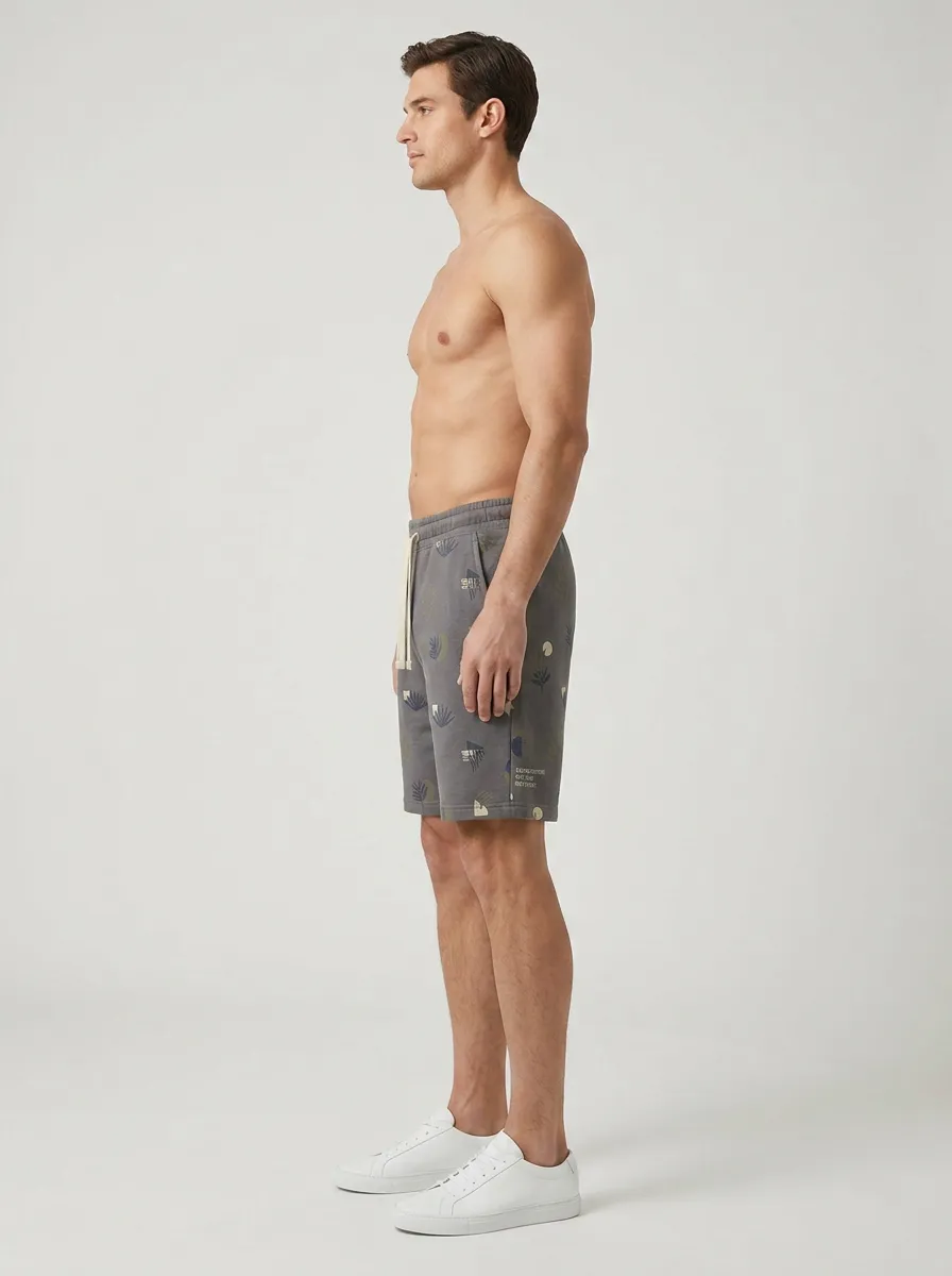 Men's Botanical Geometric Drawstring Elastic-Waist Printed Sweat Shorts