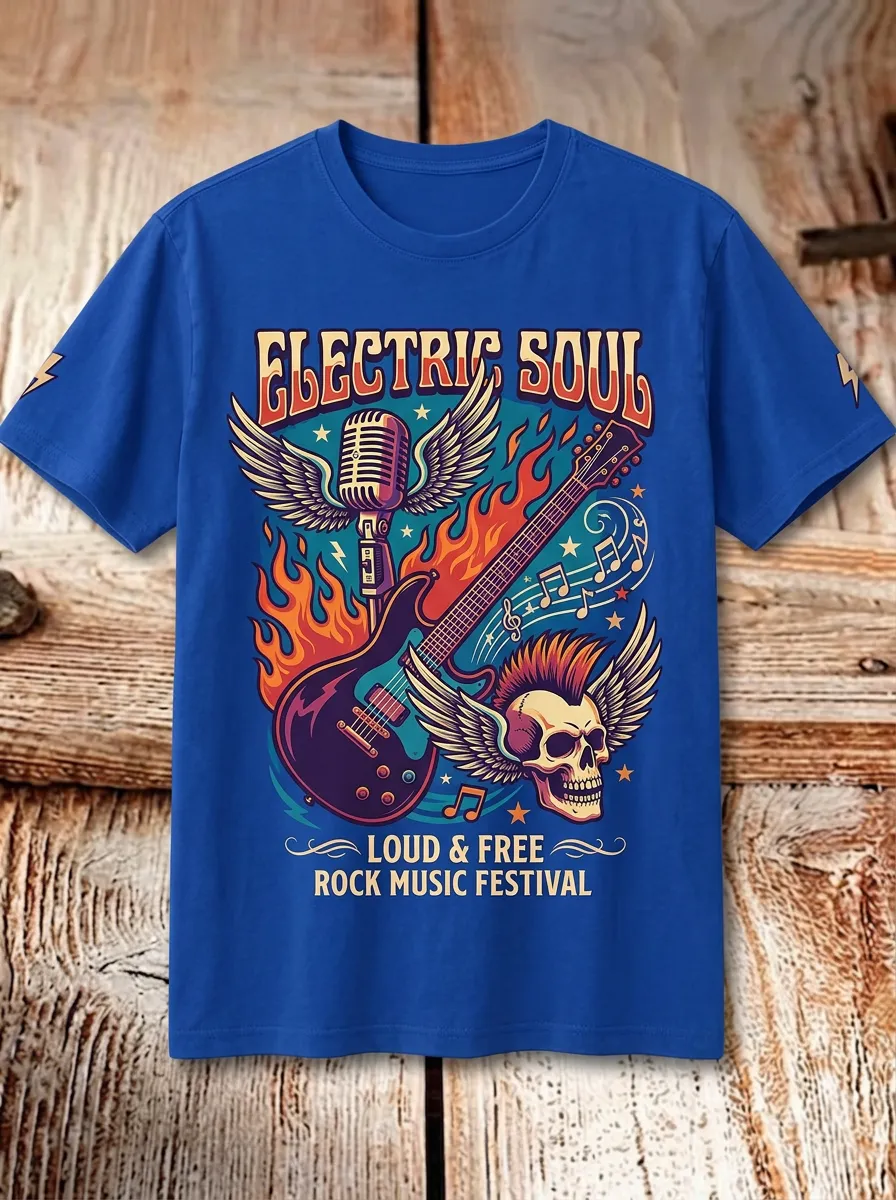 Unisex Rock Music Lover Electric Guitar Skull Printed T-shirt