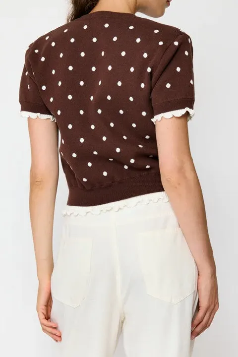 Polka Dot Brown Knit Cardigan