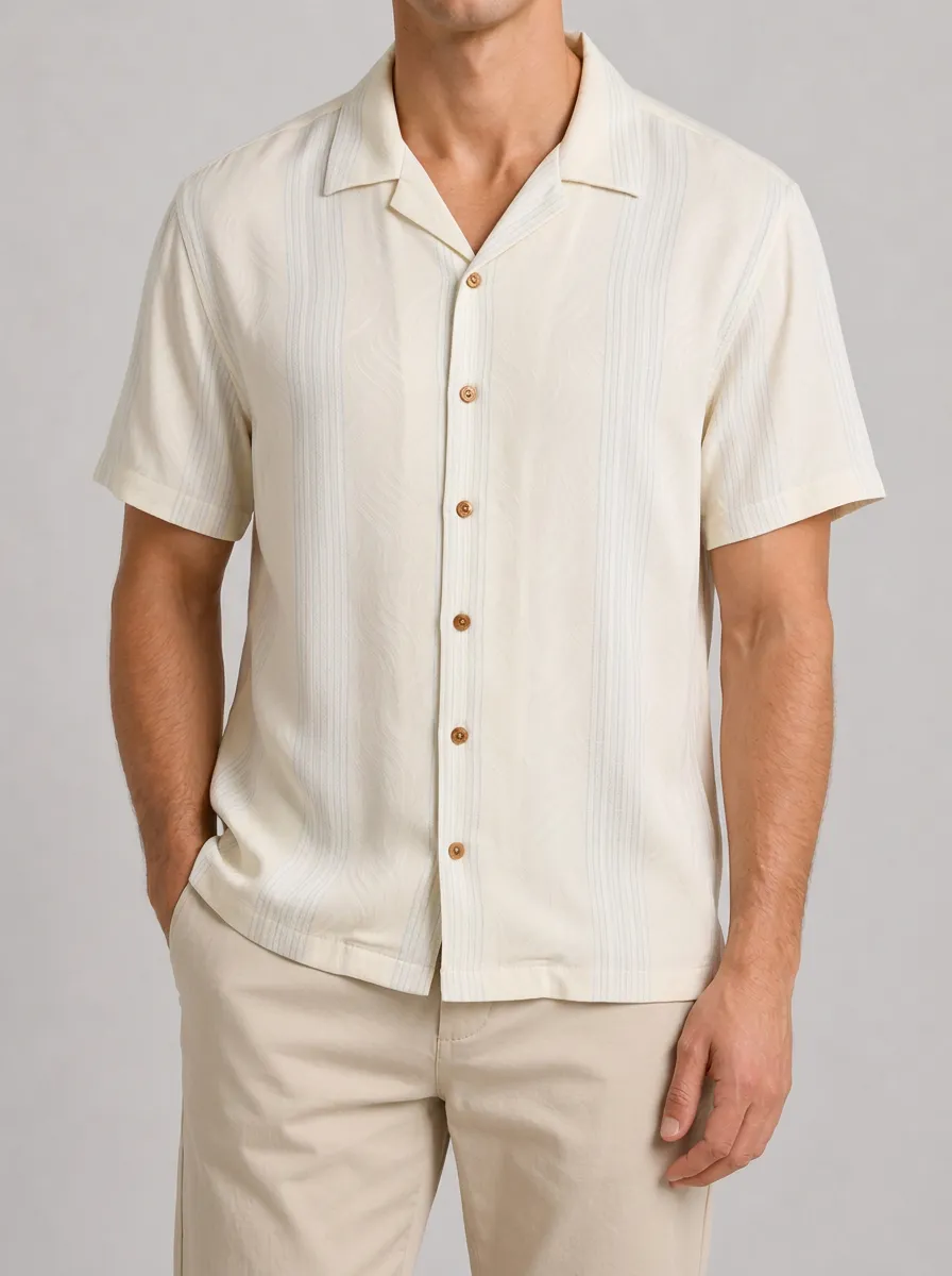 Men's Casual Summer Vertical Stripe Textured Printed Shirt