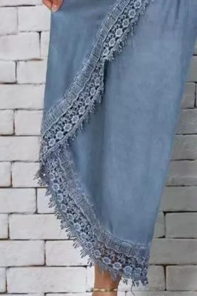 Lace Detail Wide Leg Plus Pants